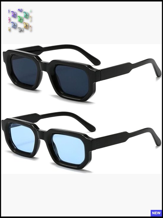 Retro Rectangle Sunglasses Unisex Square Thick Frame 90s Vintage